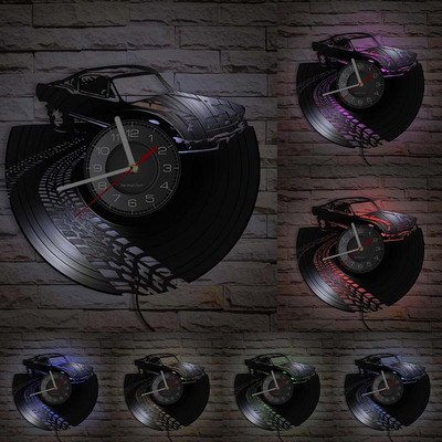 Camper Van Home Decor Ceas de perete personalizat cu logo-ul numelui tău Numărul mașinii Camper van Retro Car Ceas de perete personalizat cu disc de vinil