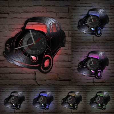 Camper Van Home Decor Ceas de perete personalizat cu logo-ul numelui tău Numărul mașinii Camper van Retro Car Ceas de perete personalizat cu disc de vinil