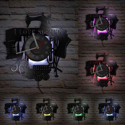 Stitch By Stitch Sewing Idézetek Fali művészet Bakelit lemez falióra Varrógép Divat Fali dekoráció Vintage foltvarrás falióra