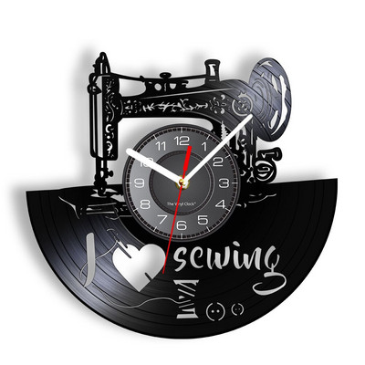 Stitch By Stitch Sewing Idézetek Fali művészet Bakelit lemez falióra Varrógép Divat Fali dekoráció Vintage foltvarrás falióra