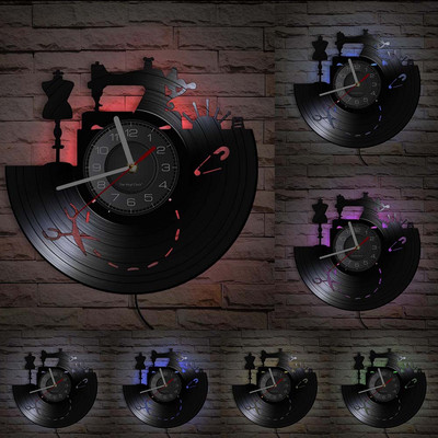 Stitch By Stitch Sewing Idézetek Fali művészet Bakelit lemez falióra Varrógép Divat Fali dekoráció Vintage foltvarrás falióra