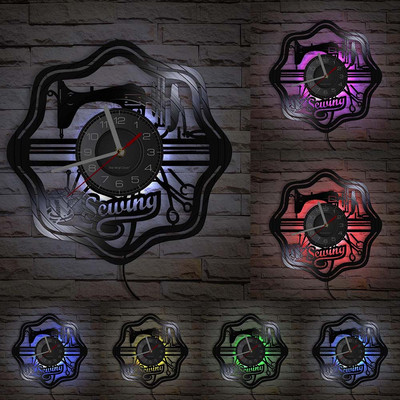 Stitch By Stitch Sewing Idézetek Fali művészet Bakelit lemez falióra Varrógép Divat Fali dekoráció Vintage foltvarrás falióra