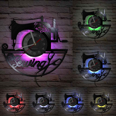 Stitch By Stitch Sewing Idézetek Fali művészet Bakelit lemez falióra Varrógép Divat Fali dekoráció Vintage foltvarrás falióra