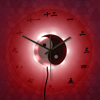 Ин Ян религиозен символ с китайски цифри Фън Шуй символ Стенен часовник Китайски подарък Домашен декор Безшумен стенен часовник