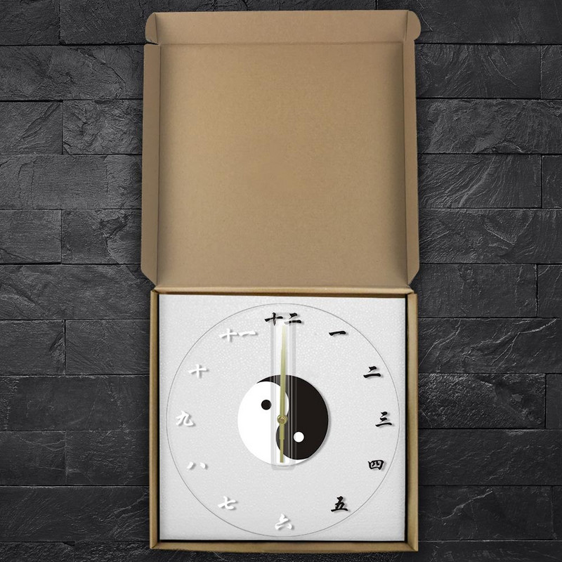 Simbol religios Yin Yang cu numere chinezești Ceas de perete cu caracter Feng Shui Cadou chinezesc Decor pentru acasă Ceas de perete măturat tăcut