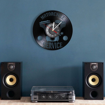 Σέρβις μοτοσυκλετών Επαγγελματική κρεμαστή πινακίδα Εργαστήριο Ρολόι τοίχου Επισκευή μοτοσυκλετών Ρολόι δίσκου βινυλίου Γκαράζ Διακοσμητικό ρολόι τοίχου