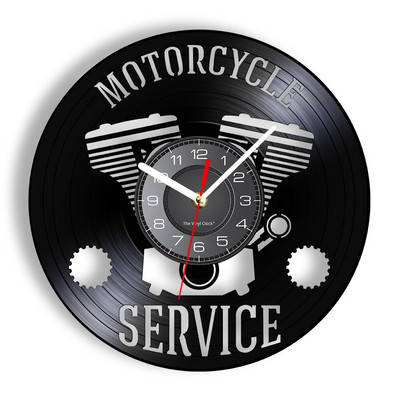 Motociklu serviss Biznesa piekarināmo zīmju darbnīca Sienas pulkstenis Motociklu remonts Vinila ierakstu pulkstenis Garāžas dekoratīvais sienas pulkstenis