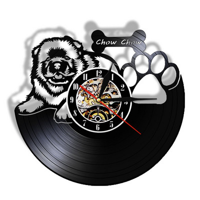 Retro Chow Chow Dog Race Vintage Vinyl Ρολόι τοίχου Chow Chow Puppy Pet Animals Διακοσμητικό ρολόι τοίχου Δώρα για τον λάτρη των σκύλων