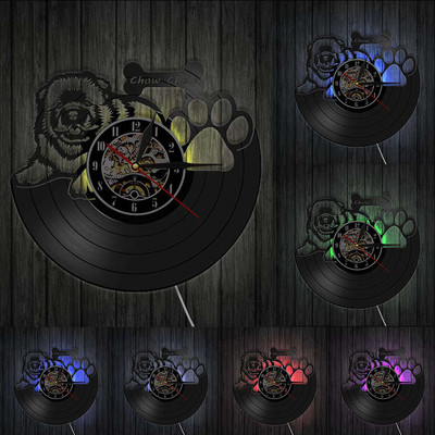 Retro Chow Chow Dog Breed Vintage Vinyl Record Ceas de perete Chow Chow Puppy Animale de companie Ceas decorativ de perete Cadouri pentru iubitorii de câini