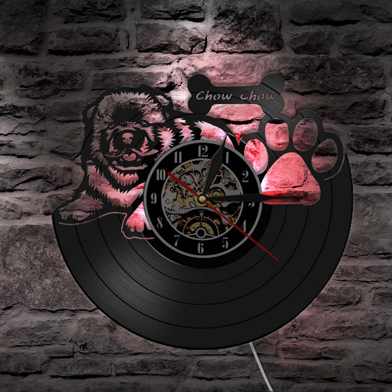 Retro Chow Chow Dog Breed Vintage Vinyl Record Ceas de perete Chow Chow Puppy Animale de companie Ceas decorativ de perete Cadouri pentru iubitorii de câini