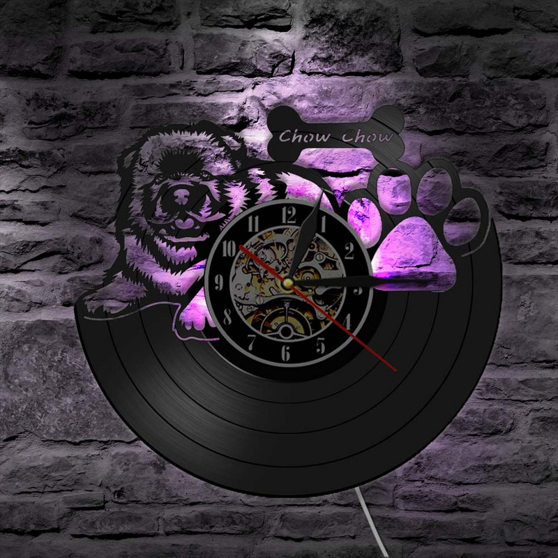 Retro Chow Chow Dog Breed Vintage Vinyl Record Ceas de perete Chow Chow Puppy Animale de companie Ceas decorativ de perete Cadouri pentru iubitorii de câini