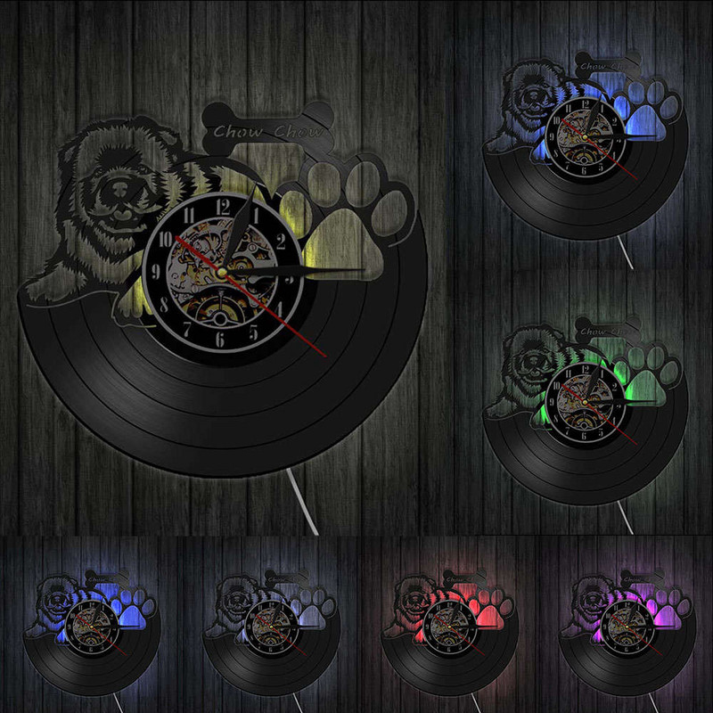 Retro Chow Chow Dog Breed Vintage Vinyl Record Ceas de perete Chow Chow Puppy Animale de companie Ceas decorativ de perete Cadouri pentru iubitorii de câini