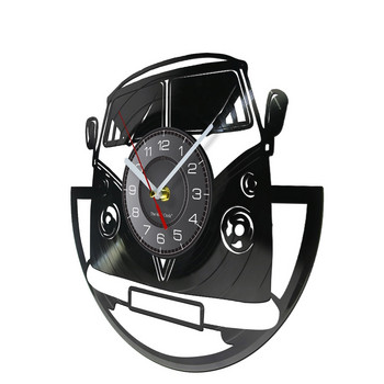 Μίνι λεωφορείο Vintage ρολόι τοίχου κατασκευασμένο από Vinyl Record Van Vehicle Traveling Car ρολόι τοίχου χαραγμένο με λέιζερ με ντεκόρ χειροτεχνίας δίσκων LED