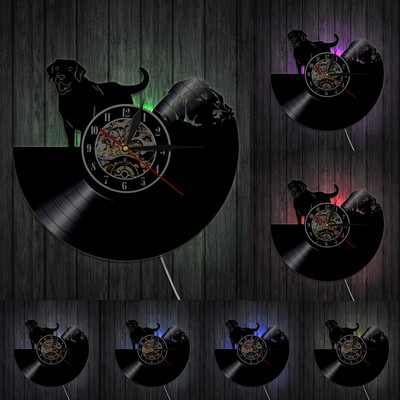Ceas de perete 3D Câine Labrador Ceas de perete cu disc de vinil Ceas de perete Câine Cățeluș Animal Ceas de ceas Decorare pentru casă Artă de perete