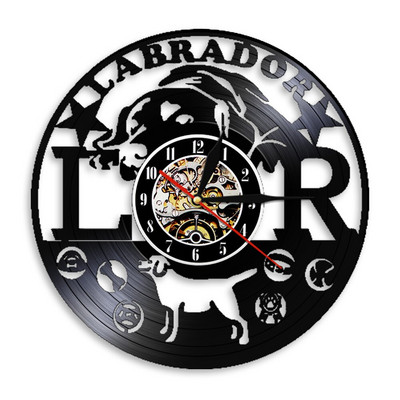 Ceas de perete 3D Câine Labrador Ceas de perete cu disc de vinil Ceas de perete Câine Cățeluș Animal Ceas de ceas Decorare pentru casă Artă de perete