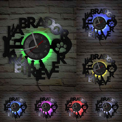 Ceas de perete 3D Câine Labrador Ceas de perete cu disc de vinil Ceas de perete Câine Cățeluș Animal Ceas de ceas Decorare pentru casă Artă de perete