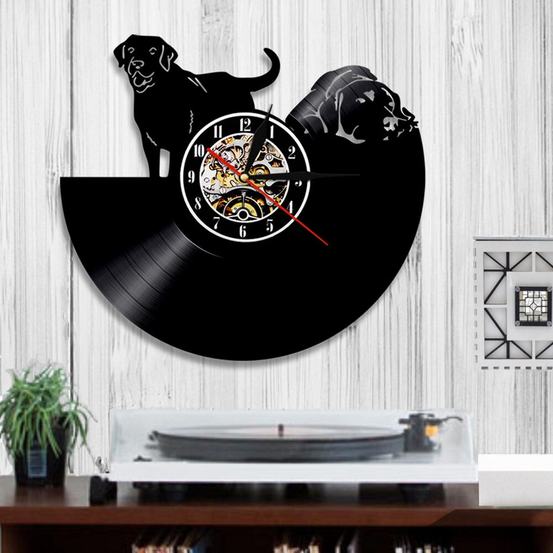 Ceas de perete 3D Câine Labrador Ceas de perete cu disc de vinil Ceas de perete Câine Cățeluș Animal Ceas de ceas Decorare pentru casă Artă de perete