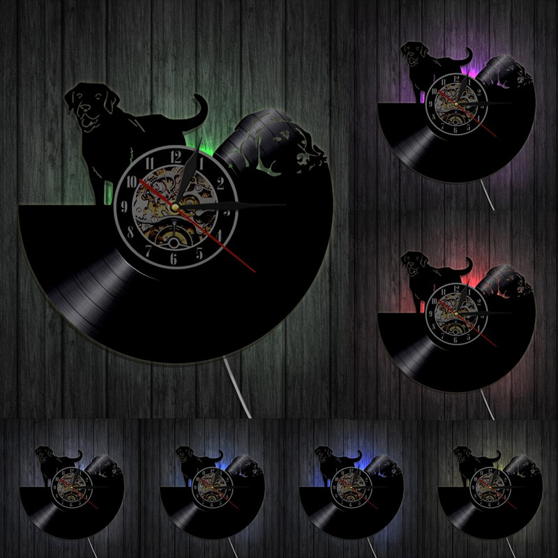 Ceas de perete 3D Câine Labrador Ceas de perete cu disc de vinil Ceas de perete Câine Cățeluș Animal Ceas de ceas Decorare pentru casă Artă de perete