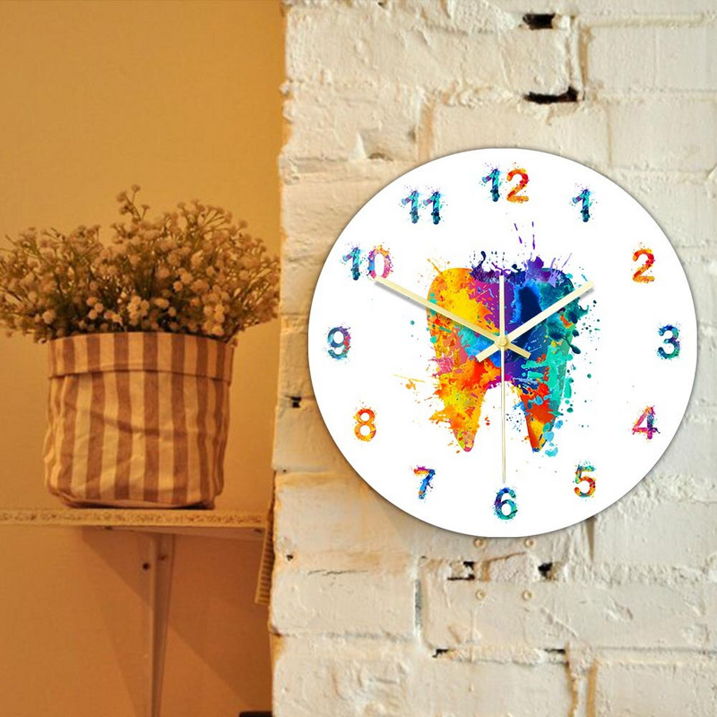 Ceas de perete imprimat în formă de dinte acuarelă, clinică dentară, birou, decor, ceas, stomatologie, ceas de perete, cadou ortodont