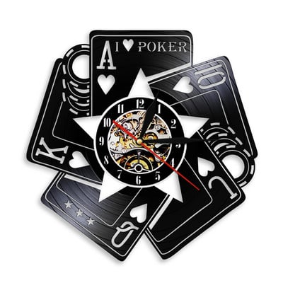 I Love Poker Cards Game Royal Flush Spades Gamble Διακόσμηση δωματίου Ρολόι τοίχου Las Vegas Casino Gamer Νικητής Βινυλίου Ρολόι τοίχου