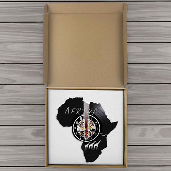 Стенен часовник с африканска винилова плоча Художествен часовник за стенен декор, уникален модерен силует на карта на Африка с LED осветление