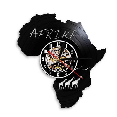 Afrikai bakelit lemezes falióra lakberendezési művészet fali függőóra egyedi modern Afrika térkép sziluett órák LED világítással