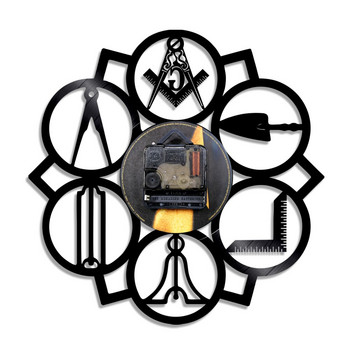 Masonic Free Mason λογότυπο Vinyl Ρολόι τοίχου Vintage Διακόσμηση σπιτιού Τέχνη τοίχου Κρεμαστό ρολόι Silent Quartz Movement LED Night Light