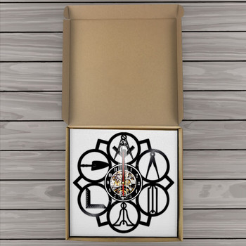 Masonic Free Mason λογότυπο Vinyl Ρολόι τοίχου Vintage Διακόσμηση σπιτιού Τέχνη τοίχου Κρεμαστό ρολόι Silent Quartz Movement LED Night Light