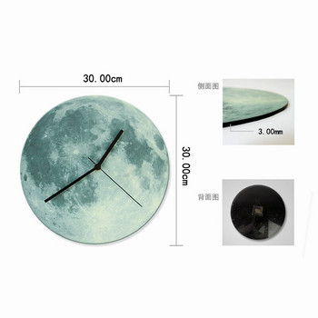 Νέο 3D φωτεινό ρολόι τοίχου με φθορισμό μεγάλου φεγγαριού Αφαιρούμενο ρολόι χαλαζία Ρολόγια χαλαζία λάμπουν στο σκοτάδι 30 cm μεγάλο μέγεθος