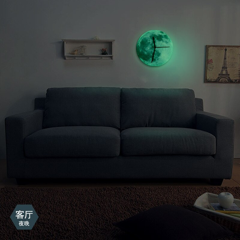 Naujas 3D šviečiantis didelis mėnulio fluorescencinis sieninis laikrodis, nuimamas laikrodis kvarciniai laikrodžiai šviečia tamsoje 30 cm didelio dydžio