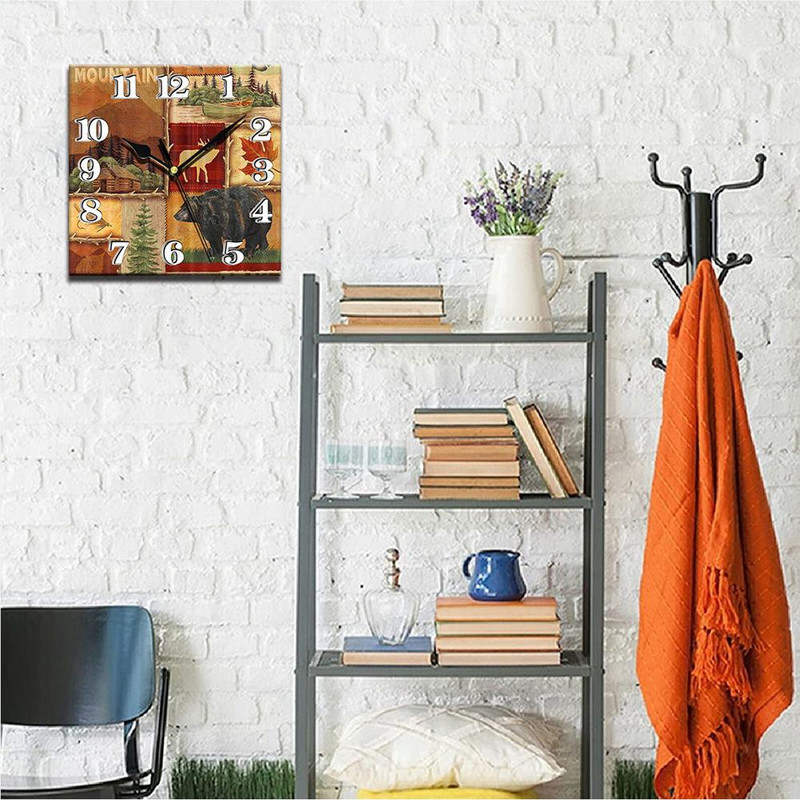 Fa négyzet alakú fali ébresztőórák Csendes, nem ketyegő elemmel működő, otthoni konyhához nappali irodai dekoráció Reloj De Pared