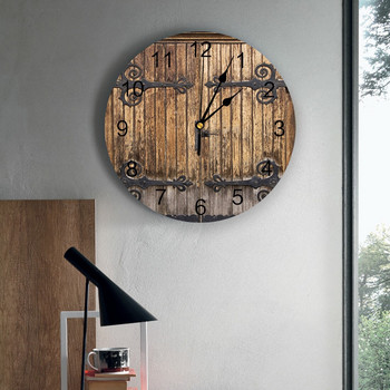Винтидж фермерска дървена врата Рустик стенен часовник за детски стаи Безшумни часовници Стенен домашен декор Всекидневна Кухня Цифров часовник