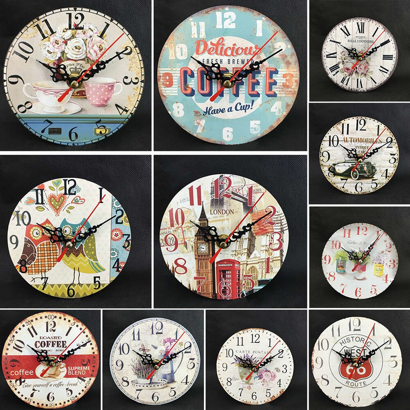 12 cm-es rusztikus irodai otthoni antik elegáns konyhai időzítő Vintage fa kopott falióra