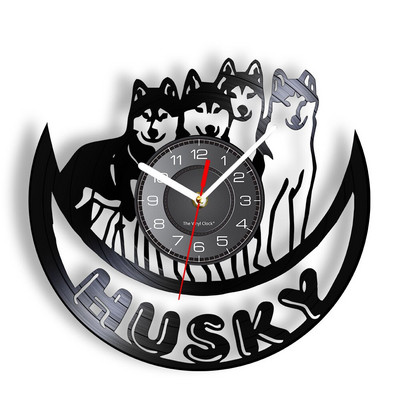 Szibériai husky bakelit lemez falióra csendes, nem ketyegő kutyamancs kisállatbolt Vintage Art Decor kutyafajta Husky kutyatulajdonos ajándékötlet