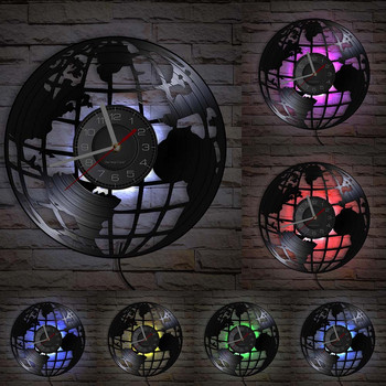 3D Земен стенен часовник Карта на глобус Начало Декор Винилова плоча Стенен часовник Карта на света Интериор Модерен часовник Подарък за новоселе