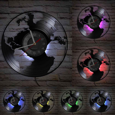 Ceas de perete 3D Pământ Hartă Glob Decor acasă Ceas de perete disc de vinil Harta lumii Interior Ceas modern Cadou de inaugurare