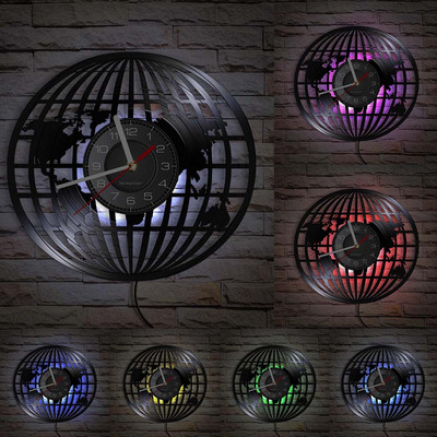 Ceas de perete 3D Pământ Hartă Glob Decor acasă Ceas de perete disc de vinil Harta lumii Interior Ceas modern Cadou de inaugurare