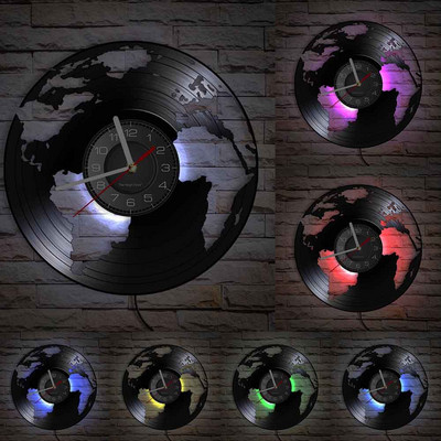 Ceas de perete 3D Pământ Hartă Glob Decor acasă Ceas de perete disc de vinil Harta lumii Interior Ceas modern Cadou de inaugurare