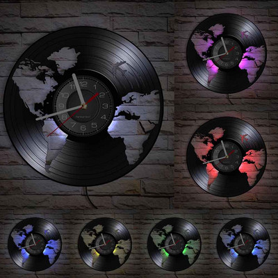 Ceas de perete 3D Pământ Hartă Glob Decor acasă Ceas de perete disc de vinil Harta lumii Interior Ceas modern Cadou de inaugurare