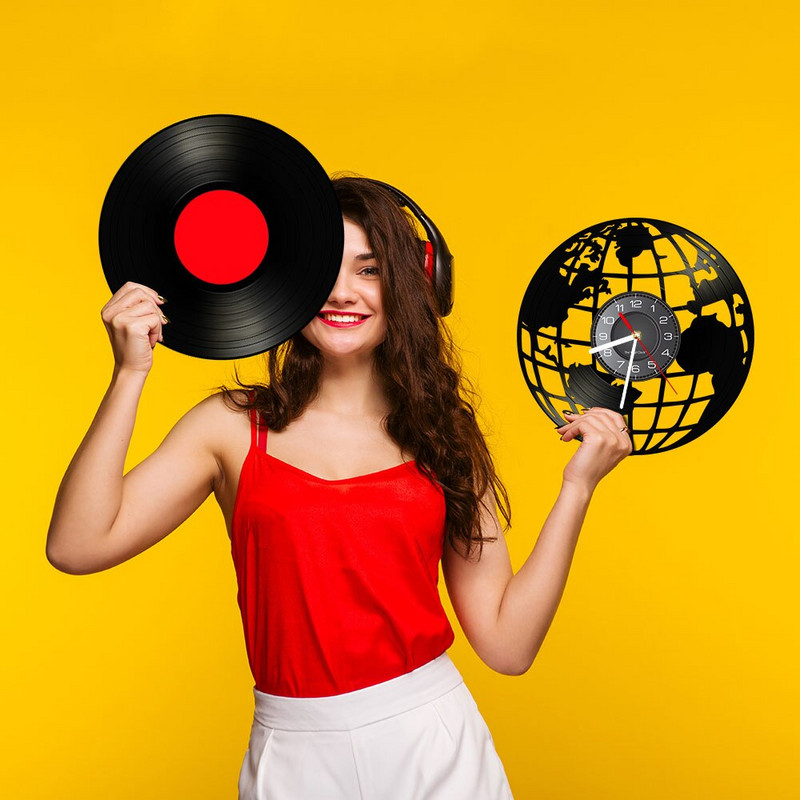 Ceas de perete 3D Pământ Hartă Glob Decor acasă Ceas de perete disc de vinil Harta lumii Interior Ceas modern Cadou de inaugurare