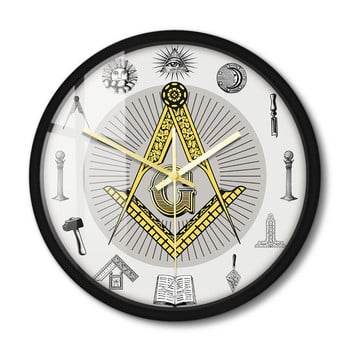 Масонската борса Бял квадратен компас Масонски символи Стенен часовник Freemason Fancy Home Decor Clock Безшумен кварцов стенен часовник