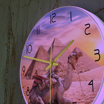 Сахара Животни Залез Пустиня Камила Стенен часовник Египет Пирамиди Египетска архитектура Домашен декор Тихи часовници Африка Подарък за пътуване