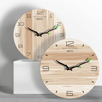 Прост стенен часовник с дървесни зърна Модерен дизайн Безшумен кварцов часовник Домашен хол Офис Кафе Декорация Художествен стенен часовник Часовник