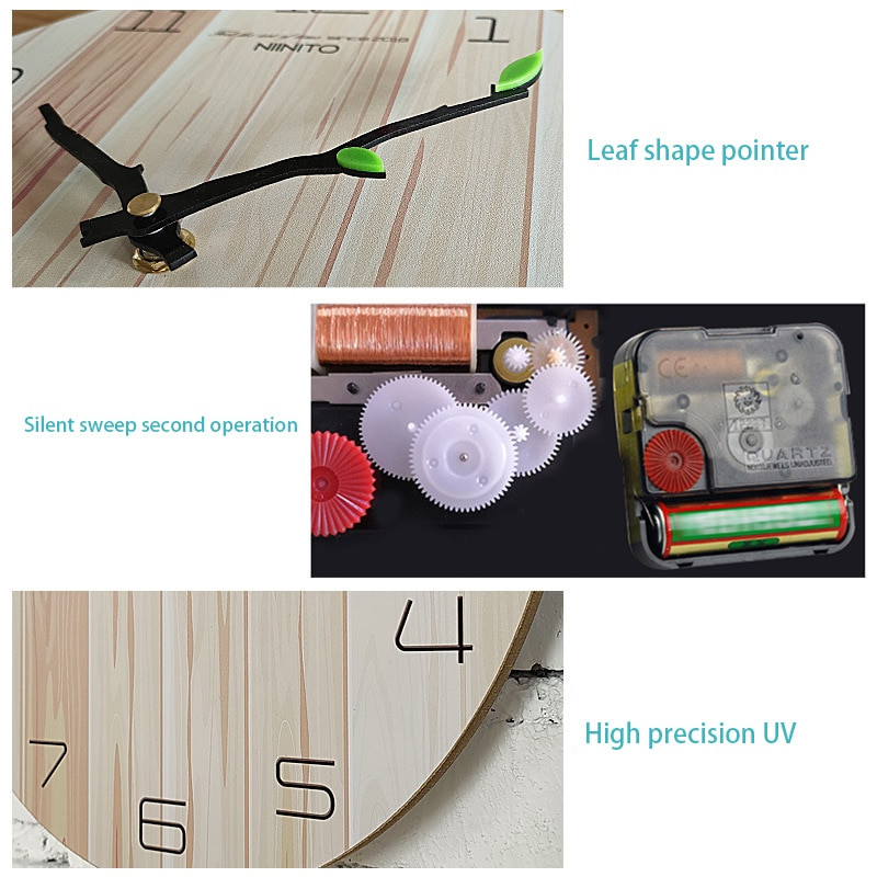 Paprastas medžio grūdų sieninis laikrodis Modernaus dizaino tylus kvarcinis laikrodis Namų svetainė Biuro kavinės apdaila Menas Sieninis laikrodis