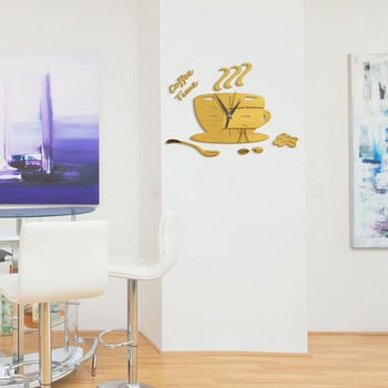 Ρολόι τοίχου 3D DIY Φλιτζάνι καφέ Μοντέρνος ακρυλικός καθρέφτης Μεγάλα ρολόγια διακόσμηση σπιτιού