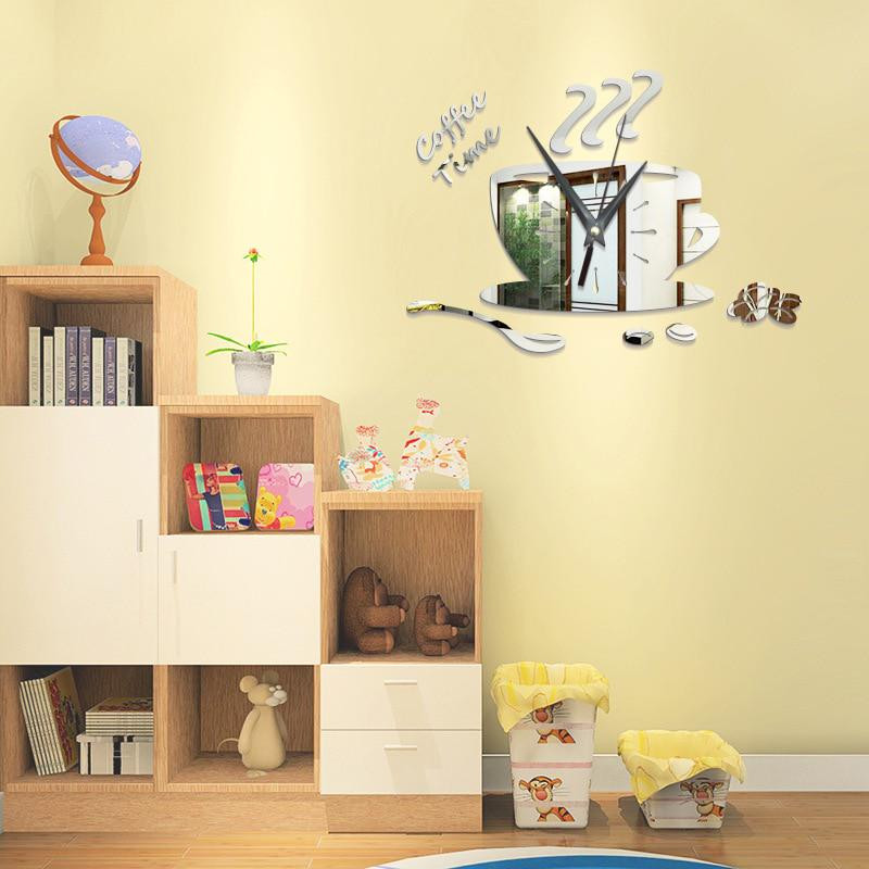 3D DIY kávéscsésze falióra Modern akril tükör nagy órák lakberendezés