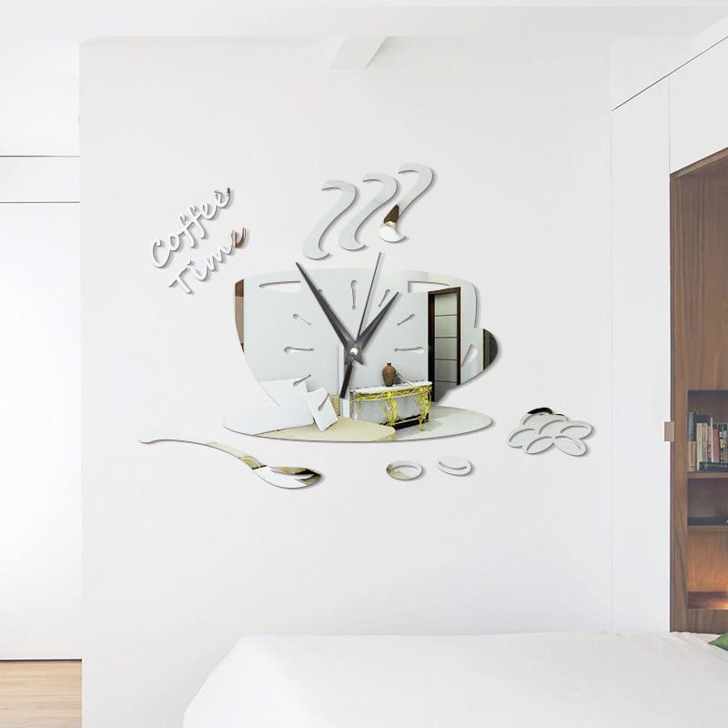3D DIY kávéscsésze falióra Modern akril tükör nagy órák lakberendezés