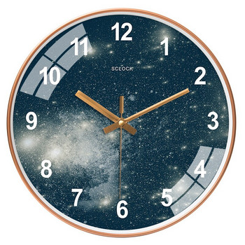Стенен часовник Ubaro Starry Sky с огледален циферблат, креативен дизайн за декорация на спалнята, без звук, цветен часовник 14 инча