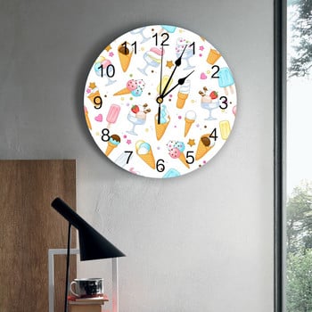 Cartoon Food Ice Cream Cup Ρολόι τοίχου Διακόσμηση σπιτιού Αθόρυβο ρολόι τοίχου Μοντέρνα σχεδίαση Διακόσμηση σαλονιού Ψηφιακό ρολόι τοίχου