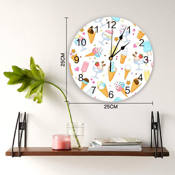 Cartoon Food Ice Cream Cup Ρολόι τοίχου Διακόσμηση σπιτιού Αθόρυβο ρολόι τοίχου Μοντέρνα σχεδίαση Διακόσμηση σαλονιού Ψηφιακό ρολόι τοίχου